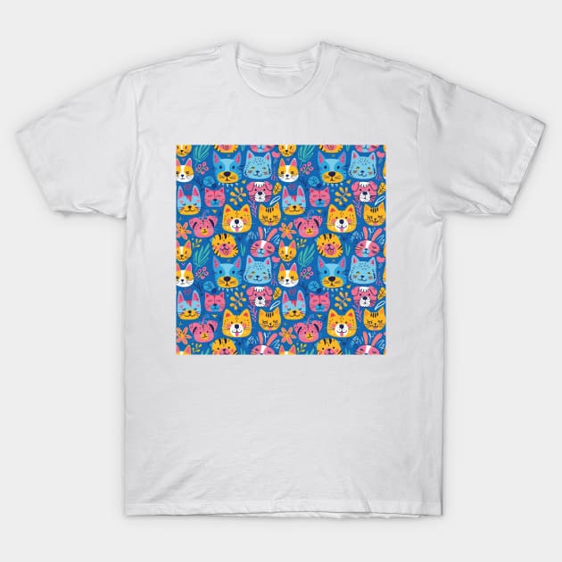 Whimsical Animal Faces Pattern T-Shirt by star trek fanart and more